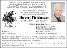 Traueranzeige Hubert Pichlmaier