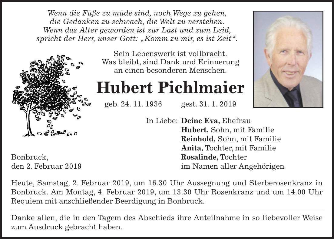 Traueranzeige Hubert Pichlmaier