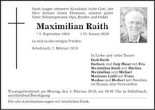 Traueranzeige Maximilian Raith