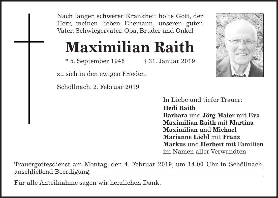 Traueranzeige Maximilian Raith