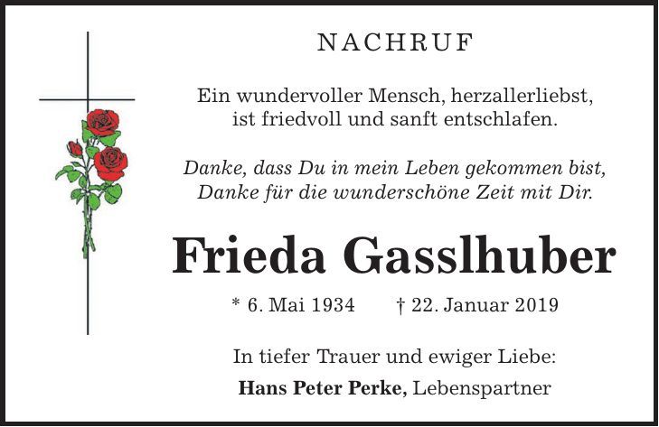 Traueranzeige Frieda Gasslhuber