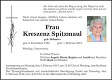 Traueranzeige Kreszenz Spitzmaul