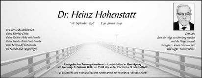 Traueranzeige Heinz Hohenstatt