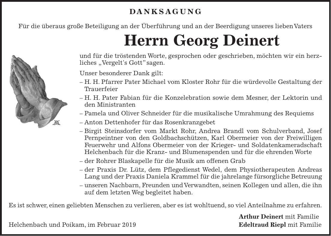 Traueranzeige Georg Deinert