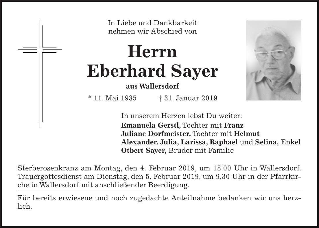 Traueranzeige Eberhard Sayer