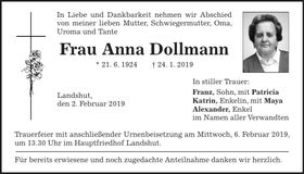 Traueranzeige Anna Dollmann