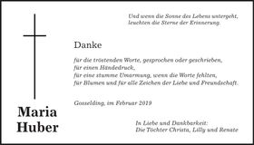 Traueranzeige Maria Huber