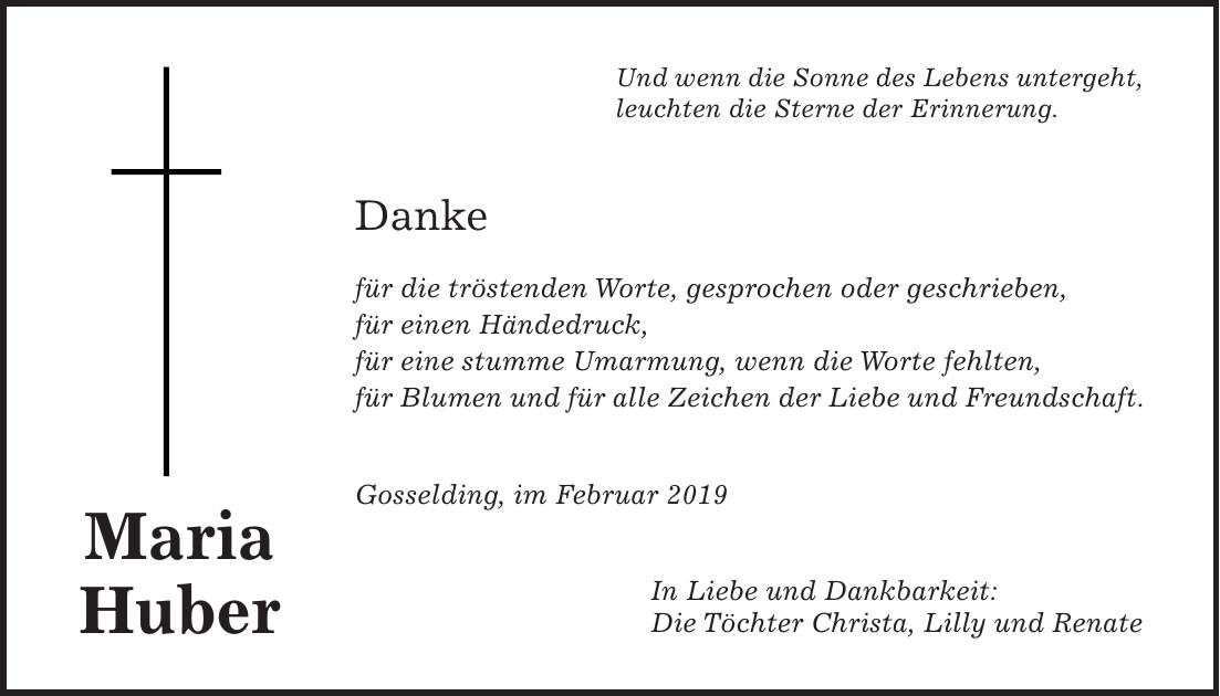 Traueranzeige Maria Huber