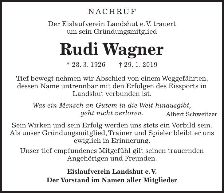 Traueranzeige Rudi Wagner