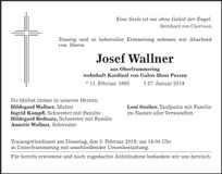 Traueranzeige Josef Wallner