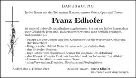 Traueranzeige Franz Edhofer