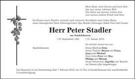Traueranzeige Peter Stadler