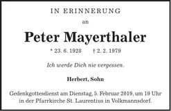 Traueranzeige Peter Mayerthaler
