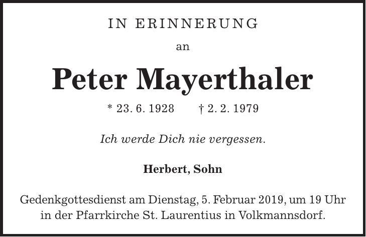 Traueranzeige Peter Mayerthaler