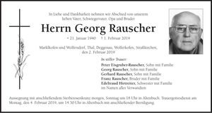 Traueranzeige Georg Rauscher