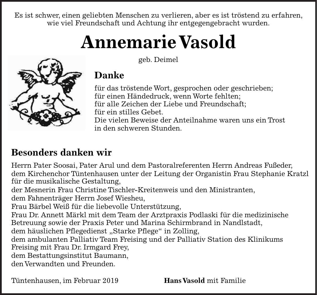 Traueranzeige Annemarie Vasold
