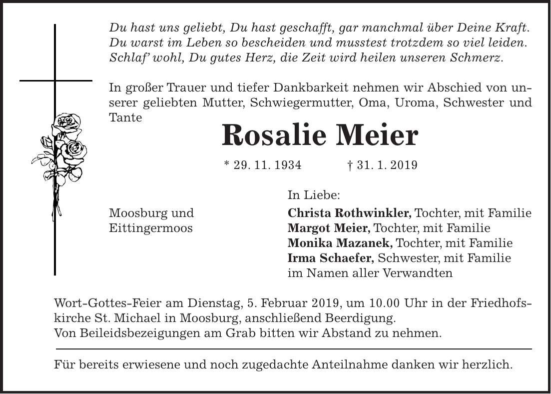 Traueranzeige Rosalie Meier