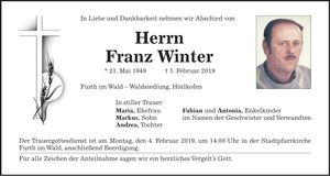 Traueranzeige Franz Winter
