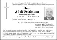 Traueranzeige Adolf Feldmann