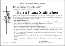 Traueranzeige Franz Stuhlfelner
