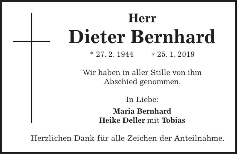 Traueranzeige Dieter Bernhard