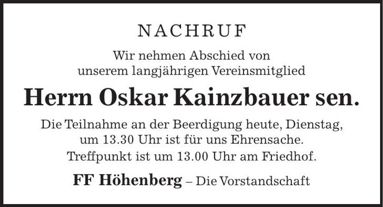 Traueranzeige Oskar Kainzbauer sen.