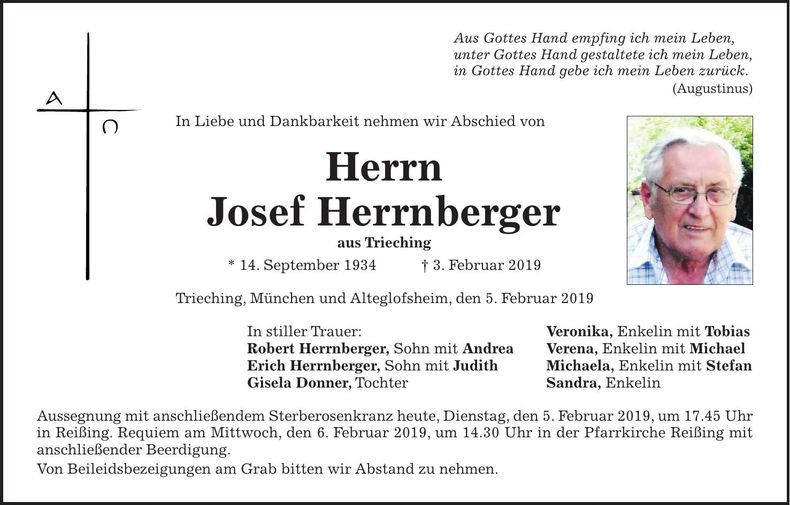 Traueranzeige Josef Herrnberger