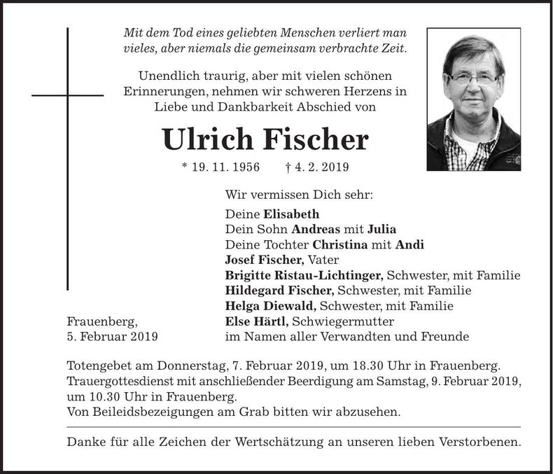 Traueranzeige Ulrich Fischer