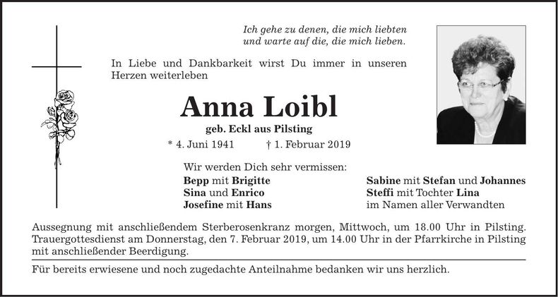 Traueranzeige Anna Loibl