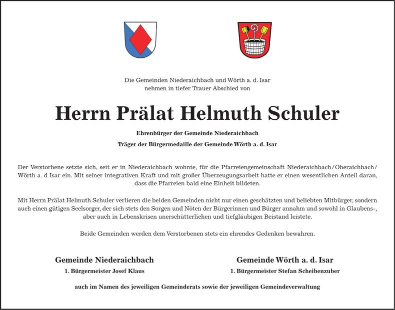 Traueranzeige Helmuth Schuler