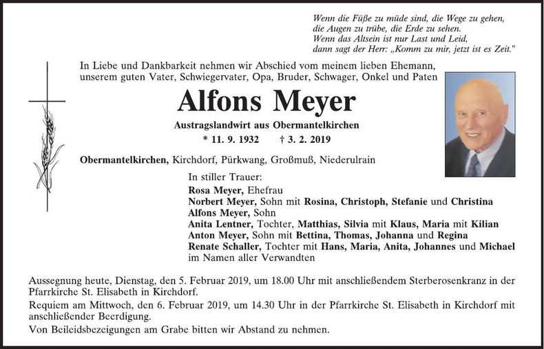 Traueranzeige Alfons Meyer