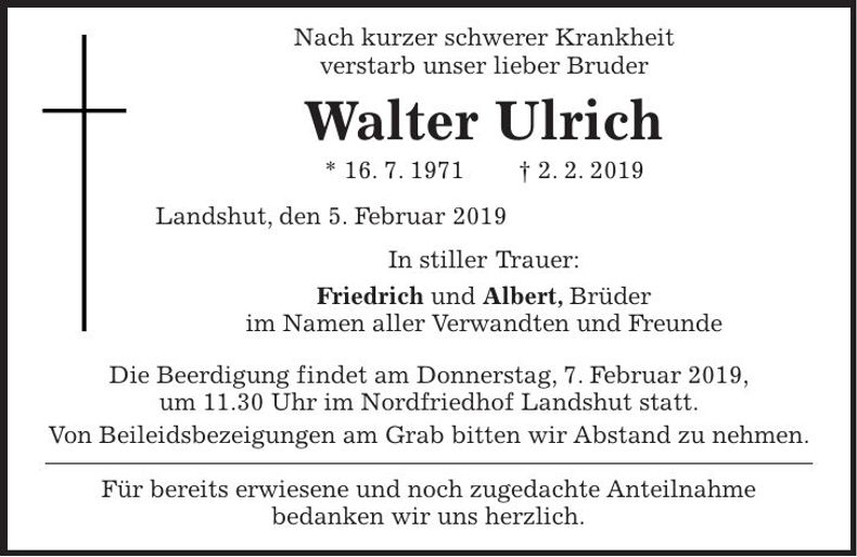 Traueranzeige Walter Ulrich
