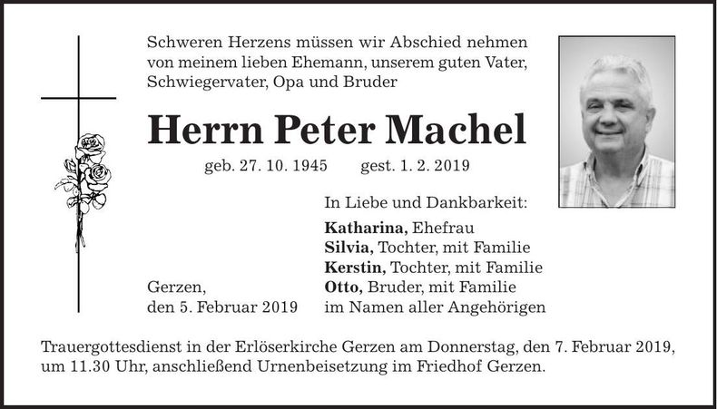 Traueranzeige Peter Machel