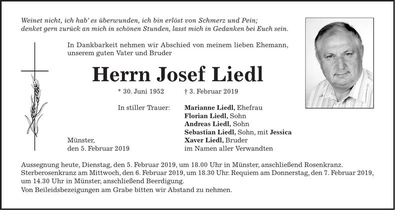 Traueranzeige Josef Liedl