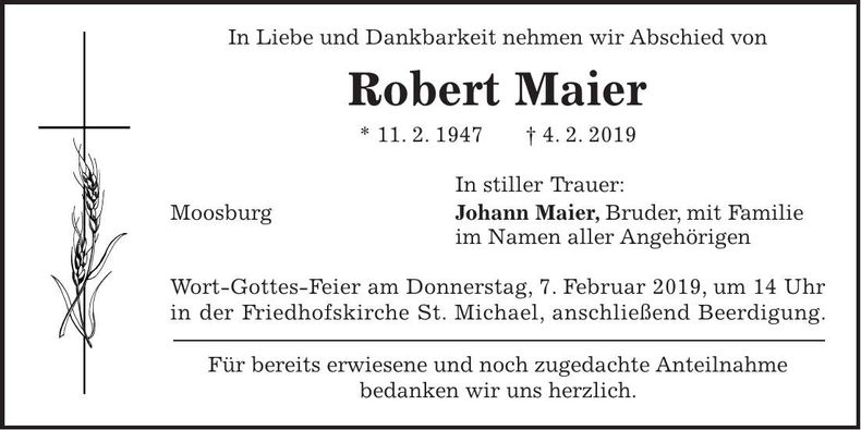 Traueranzeige Robert Maier