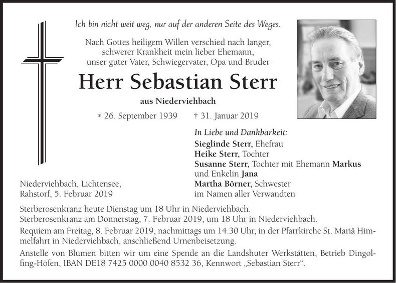 Traueranzeige Sebastian Sterr
