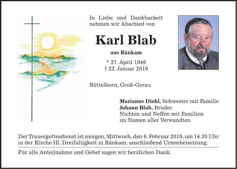 Traueranzeige Karl Blab