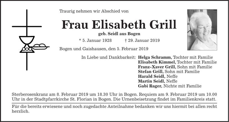 Traueranzeige Elisabeth Grill