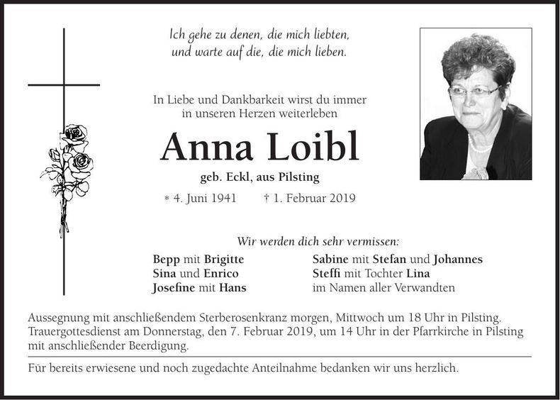 Traueranzeige Anna Loibl