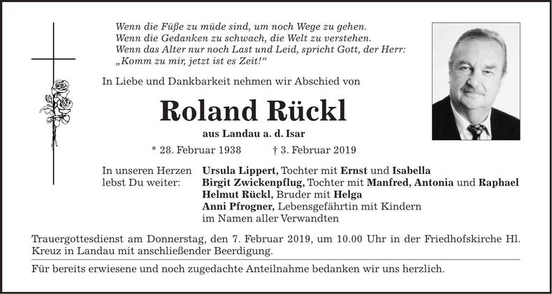 Traueranzeige Roland Rückl
