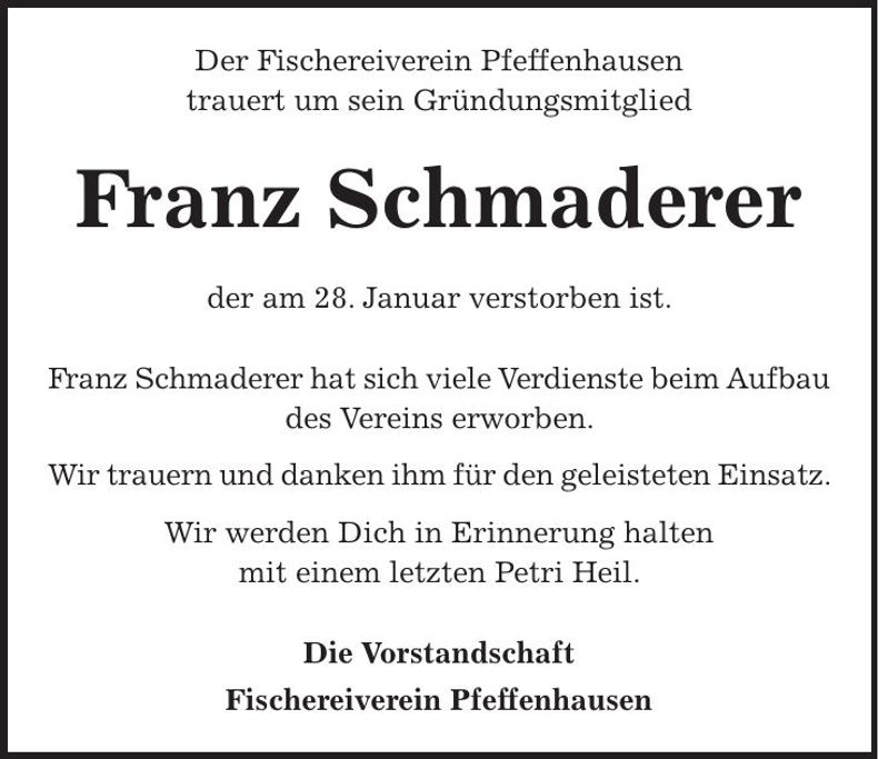 Traueranzeige Franz Schmaderer