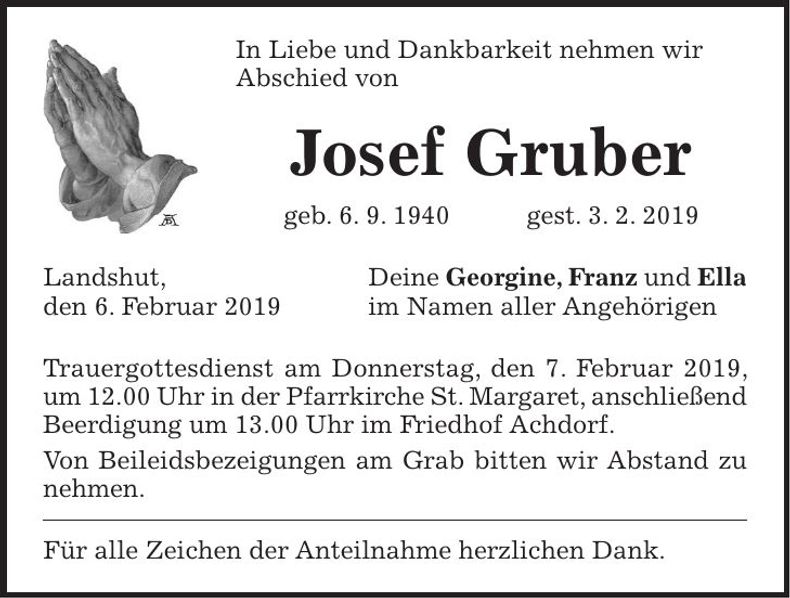 Traueranzeige Josef Gruber