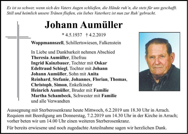 Traueranzeige Johann Aumüller