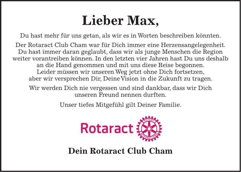 Traueranzeige Max Schierer