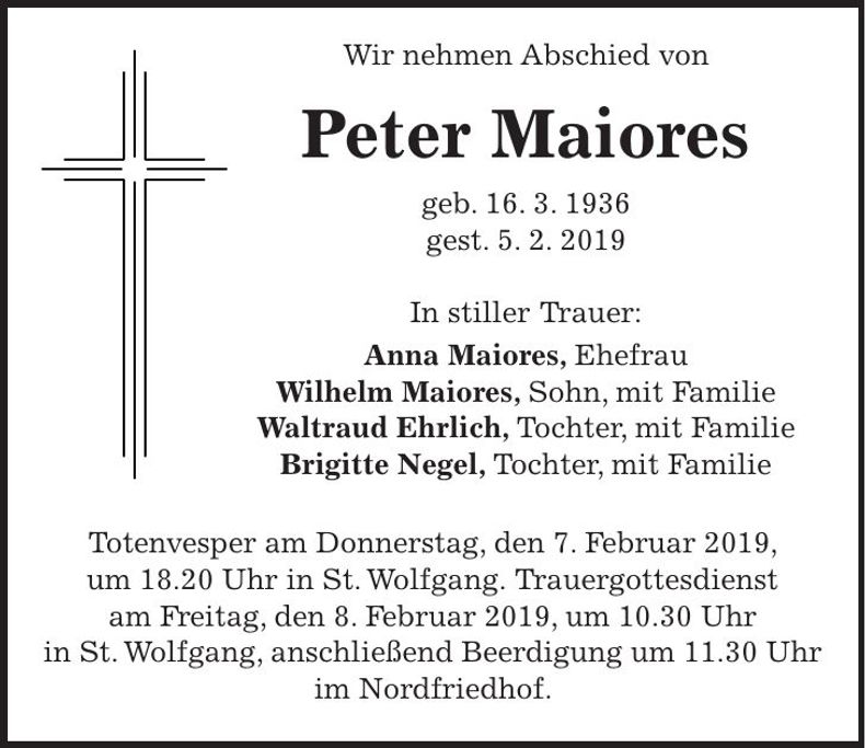 Traueranzeige Peter Maiores