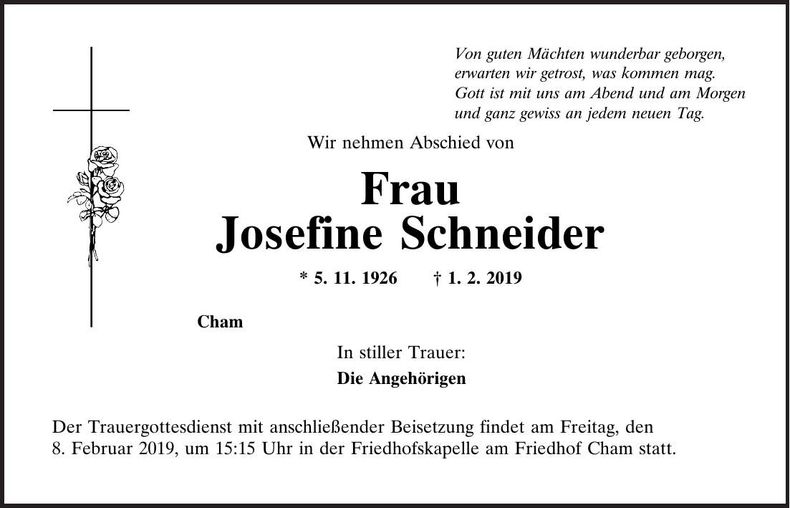 Traueranzeige Josefine Schneider