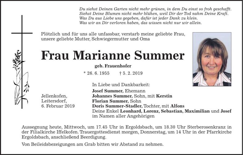 Traueranzeige Marianne Summer
