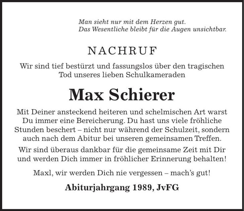 Traueranzeige Max Schierer