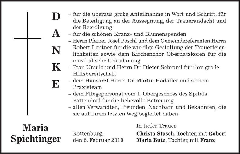 Traueranzeige Maria Spichtinger