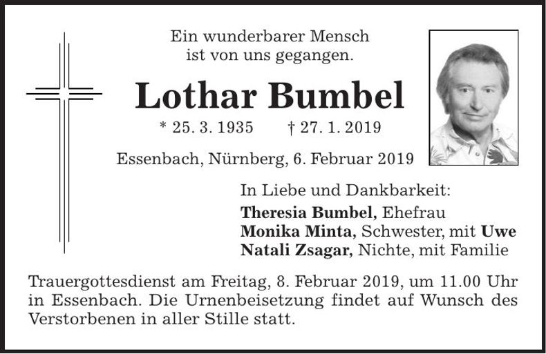 Traueranzeige Lothar Bumbel